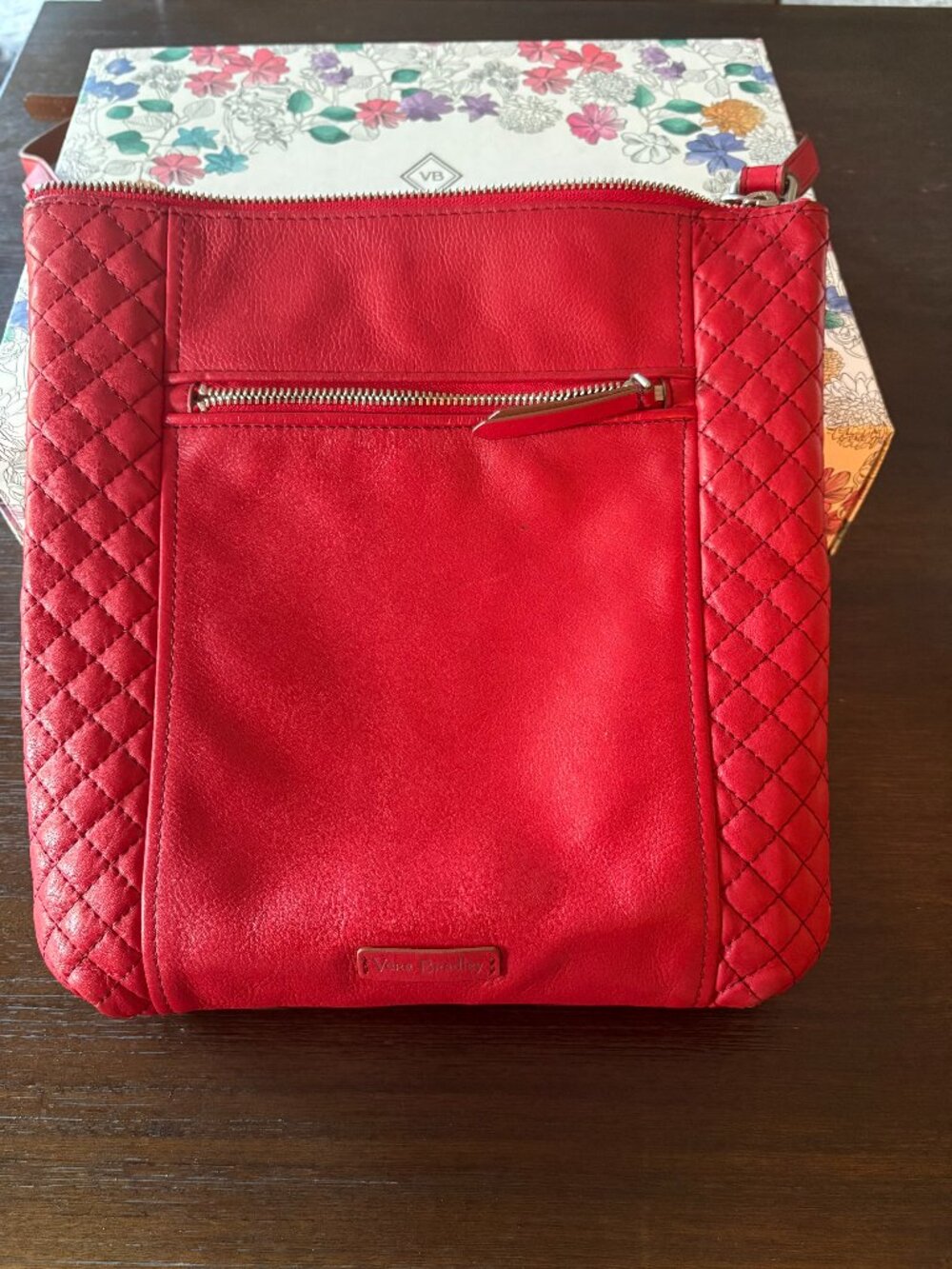Vera Bradley Red Quilted Leather Crossbody Bag with Original Box